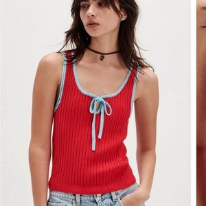 Free People  All Star Sweater Tank colorway- atlas red combo nwt sz M